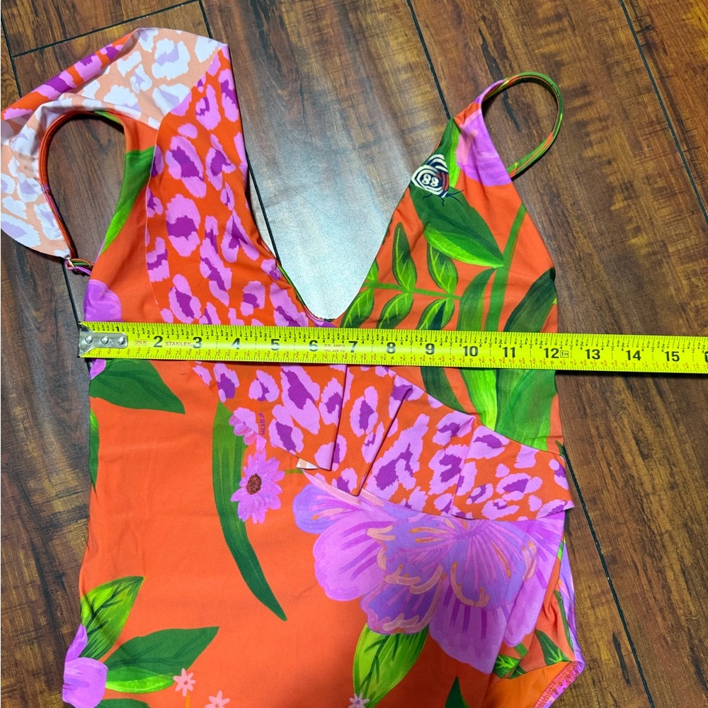 FARM Rio Orange One-Piece with Pink Floral Ruffle - Picture 9 of 10